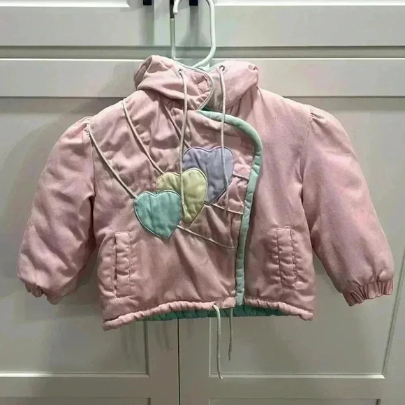 Vintage Other - Vintage Toddler Jacket Size 2T Light Pink with blue/purple/yellow hearts